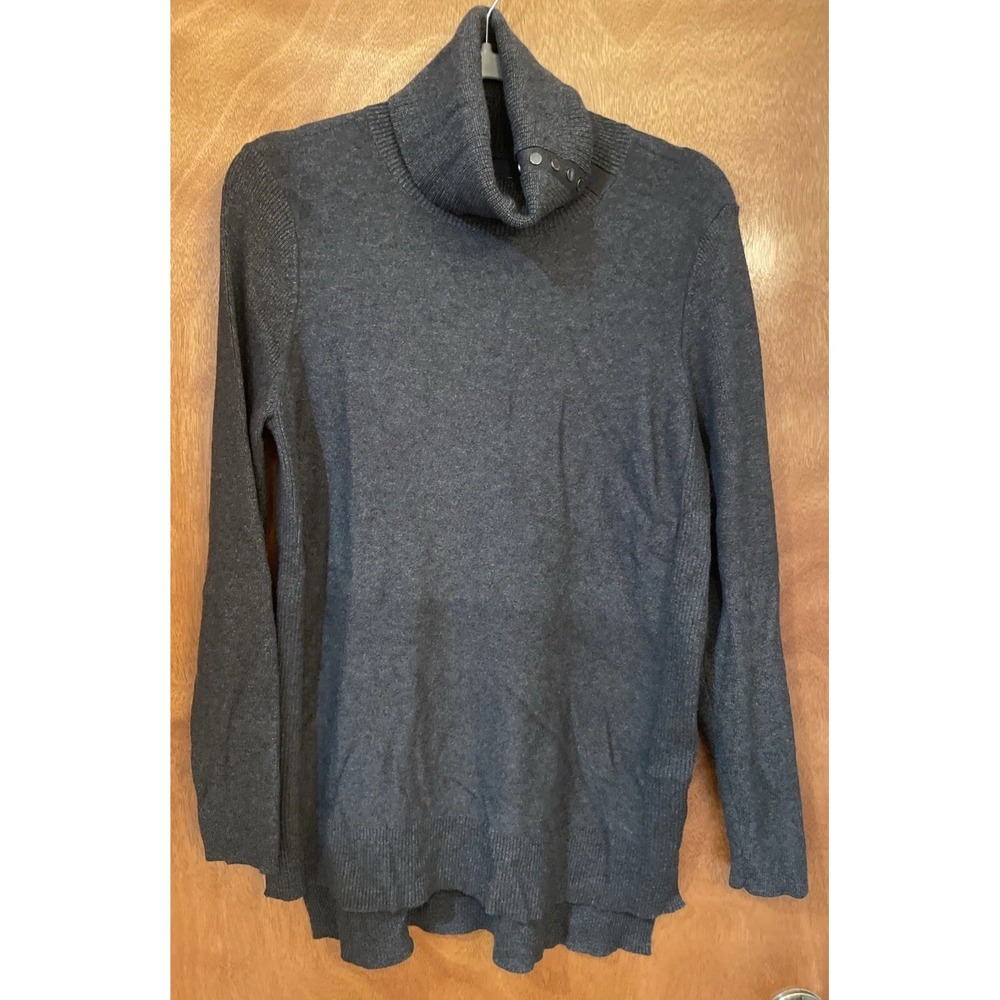 Calvin Klein Jeans Women L Turtleneck Sweater Gray Pullover Button Accent Ribbed